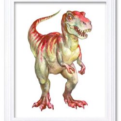 INSTANT DOWNLOAD T-Rex Tyrannosaurus Watercolor Dinosaur Red Beige Print Dinosaur Wall Art Children Nursery Art Poster Home Decor Painting