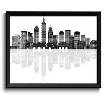 INSTANT DOWNLOAD Taipei Skyline Black and White City Colorful Cityscape Print Poster Taiwan Asia Landscape Art Painting