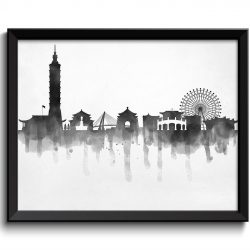 INSTANT DOWNLOAD Taipei Skyline City Black White Grey Cityscape Print Poster Taiwan Asia Modern Abstract Landscape Art Painting
