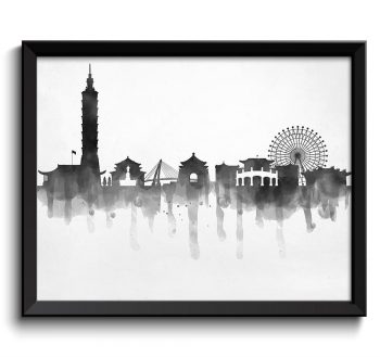 INSTANT DOWNLOAD Taipei Skyline City Black White Grey Cityscape Print Poster Taiwan Asia Modern Abstract Landscape Art Painting