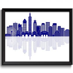 INSTANT DOWNLOAD Taipei Skyline Navy Blue City Colorful Cityscape Print Poster Taiwan Asia Landscape Art Painting