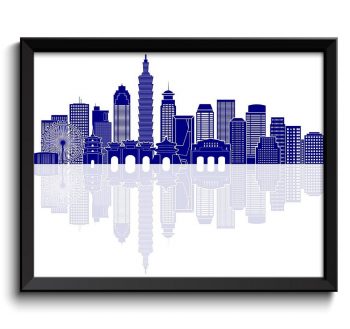 INSTANT DOWNLOAD Taipei Skyline Navy Blue City Colorful Cityscape Print Poster Taiwan Asia Landscape Art Painting