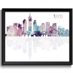 INSTANT DOWNLOAD Taipei Skyline Pink Purple Baby Blue Beige City Colorful Cityscape Print Poster Taiwan Asia Landscape Art Painting