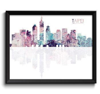 INSTANT DOWNLOAD Taipei Skyline Pink Purple Baby Blue Beige City Colorful Cityscape Print Poster Taiwan Asia Landscape Art Painting