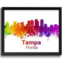 INSTANT DOWNLOAD Tampa Skyline Florida City Colorful Watercolor Cityscape Poster Print Landscape Art Painting Red Purple Pink Yellow Green