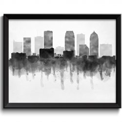 INSTANT DOWNLOAD Tampa Skyline Florida USA United States Cityscape Art Print Poster Black White Grey Watercolor Painting