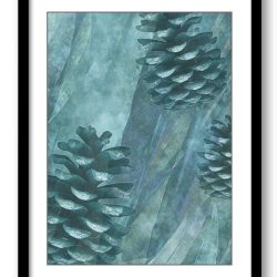 INSTANT DOWNLOAD Teal Blue Green Tree Pine Cones Bathroom Art Print Abstract Nature Landscape Modern Elegant Watercolor Wall Decor Painting