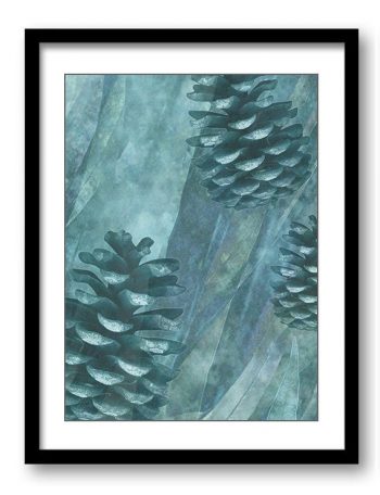 INSTANT DOWNLOAD Teal Blue Green Tree Pine Cones Bathroom Art Print Abstract Nature Landscape Modern Elegant Watercolor Wall Decor Painting