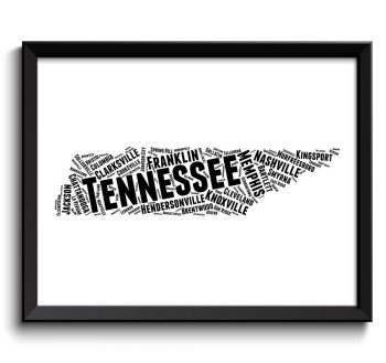 INSTANT DOWNLOAD Tennessee Map State Text Words Watercolor Poster Print USA United States Modern Abstract Landscape Art Painting Black White