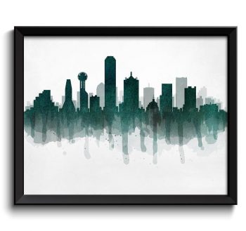 INSTANT DOWNLOAD Texas Emerald Green Dallas Skyline USA United States Cityscape Art Print Poster Watercolor Painting