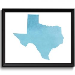 INSTANT DOWNLOAD Texas Map State Sky Blue Watercolor Painting Poster Print USA United States Abstract Landscape Art