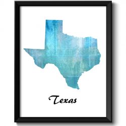 INSTANT DOWNLOAD Texas Map State Sky Turquoise Blue Watercolor Painting Poster Print USA United States Abstract Landscape Art