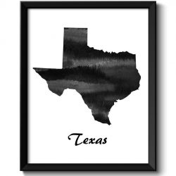 INSTANT DOWNLOAD Texas Map State Watercolor Painting Poster Print USA United States Modern Abstract Landscape Art Black White Grey