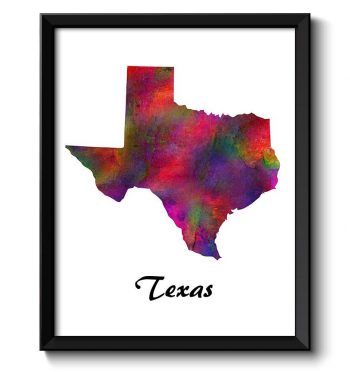 INSTANT DOWNLOAD Texas Map State Watercolor Painting Poster Print USA United States Modern Abstract Landscape Art Colorful Rainbow