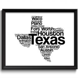 INSTANT DOWNLOAD Texas Map Typography Print Text Word Cloud Black White Poster Print USA United States Modern Landscape Wall Art Painting