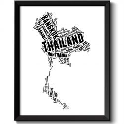 INSTANT DOWNLOAD Thailand Text Word Cloud Map Black White Typography Poster Print Country Asia Modern Abstract Landscape Wall Art Painting