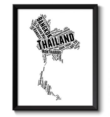 INSTANT DOWNLOAD Thailand Text Word Cloud Map Black White Typography Poster Print Country Asia Modern Abstract Landscape Wall Art Painting