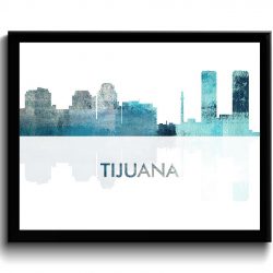 INSTANT DOWNLOAD Tijuana Skyline City Navy Sky Blue Watercolor Painting Cityscape Poster Print Mexico South America Modern Landscape Art