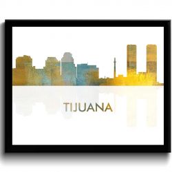 INSTANT DOWNLOAD Tijuana Skyline City Navy Sky Blue Watercolor Painting Cityscape Poster Print Mexico South America Modern Landscape Art