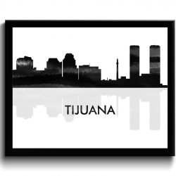 INSTANT DOWNLOAD Tijuana Skyline City Navy Sky Blue Watercolor Painting Cityscape Poster Print Mexico South America Modern Landscape Art