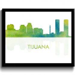 INSTANT DOWNLOAD Tijuana Skyline City Navy Sky Blue Watercolor Painting Cityscape Poster Print Mexico South America Modern Landscape Art