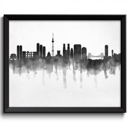 INSTANT DOWNLOAD Tokyo Skyline City Black White Grey Cityscape Print Poster Japan Asia Modern Abstract Landscape Art Painting