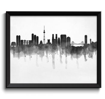 INSTANT DOWNLOAD Tokyo Skyline City Black White Grey Cityscape Print Poster Japan Asia Modern Abstract Landscape Art Painting