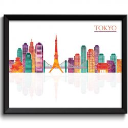 INSTANT DOWNLOAD Tokyo Skyline Green Blue Teal Pink Purple Peach City Colorful Cityscape Print Poster Japan Asia Landscape Art Painting