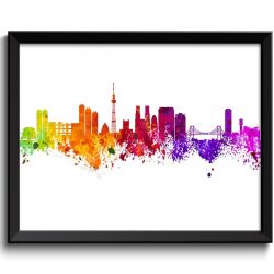 INSTANT DOWNLOAD Tokyo Skyline Pink Purple Red Orange Yellow Green Cityscape Print Poster Japan Asia Landscape Art Painting