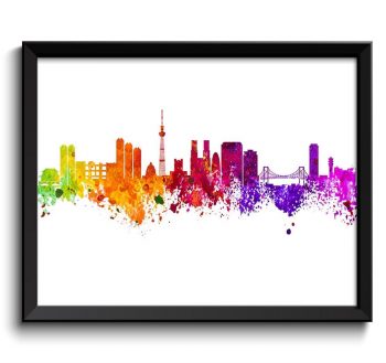 INSTANT DOWNLOAD Tokyo Skyline Pink Purple Red Orange Yellow Green Cityscape Print Poster Japan Asia Landscape Art Painting