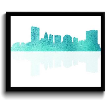 INSTANT DOWNLOAD Toledo Skyline Icy Baby Blue Teal Ohio USA United States Watercolor Art Poster Print Wall Art Decor Painting City