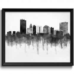 INSTANT DOWNLOAD Toledo Skyline Ohio USA United States Cityscape Art Print Poster Black White Grey Watercolor Painting