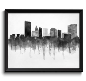 INSTANT DOWNLOAD Toledo Skyline Ohio USA United States Cityscape Art Print Poster Black White Grey Watercolor Painting