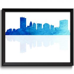 INSTANT DOWNLOAD Toledo Skyline Royal Icy Baby Blue Turqouise Ohio USA United States Watercolor Art Poster Print Wall Art Decor Painting City