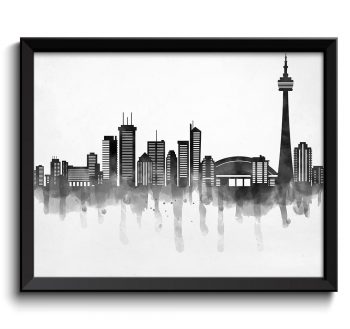 INSTANT DOWNLOAD Toronto Skyline City Black White Grey Watercolor Cityscape Poster Print Ontario Canada Abstract Landscape Art Painting
