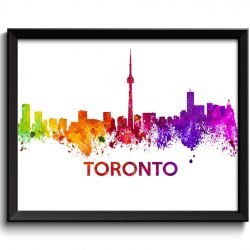 INSTANT DOWNLOAD Toronto Skyline City Cityscape Canada Colorful Rainbow Watercolor Poster Print Art Painting Red Purple Pink Yellow Green