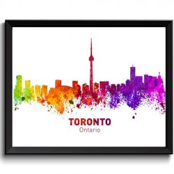 INSTANT DOWNLOAD Toronto Skyline City Cityscape Canada Colorful Watercolor Poster Print Landscape Art Painting Red Purple Pink Yellow Green