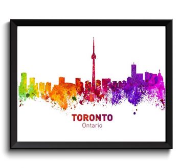 INSTANT DOWNLOAD Toronto Skyline City Cityscape Canada Colorful Watercolor Poster Print Landscape Art Painting Red Purple Pink Yellow Green