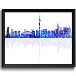 INSTANT DOWNLOAD Toronto Skyline City Navy Blue Grey Gray Watercolor Cityscape Poster Print Ontario Canada Abstract Landscape Art Painting