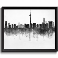 INSTANT DOWNLOAD Toronto Skyline Ontario Canada Cityscape Art Print Poster Black White Grey Watercolor Painting