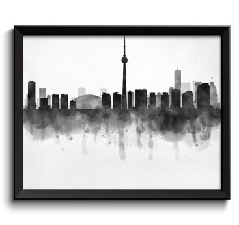 INSTANT DOWNLOAD Toronto Skyline Ontario Canada Cityscape Art Print Poster Black White Grey Watercolor Painting