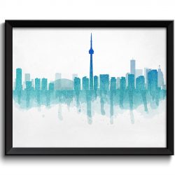 INSTANT DOWNLOAD Toronto Skyline Ontario Canada Cityscape Art Print Poster Teal Green Navy Blue Watercolor Painting