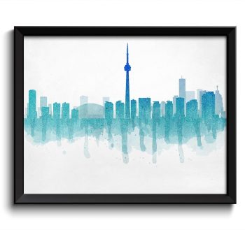 INSTANT DOWNLOAD Toronto Skyline Ontario Canada Cityscape Art Print Poster Teal Green Navy Blue Watercolor Painting