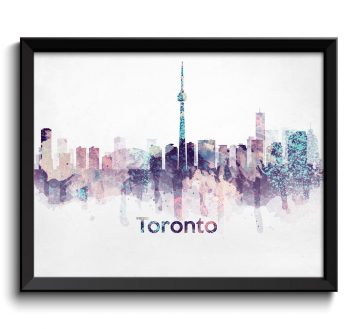 INSTANT DOWNLOAD Toronto Skyline Ontario Canada Cityscape City Name Art Print Poster Pink Purple Turquoise Blue Watercolor Painting