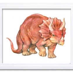 INSTANT DOWNLOAD Triceratops Watercolor Dinosaur Red Beige Print Dinosaur Wall Art Children Nursery Art Poster Home Decor Painting