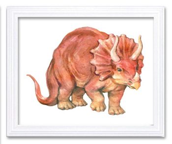 INSTANT DOWNLOAD Triceratops Watercolor Dinosaur Red Beige Print Dinosaur Wall Art Children Nursery Art Poster Home Decor Painting