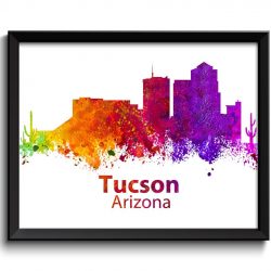 INSTANT DOWNLOAD Tucson Skyline Arizona City Colorful Watercolor Cityscape Poster Print Landscape Art Painting Red Purple Pink Yellow Green