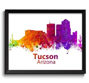 INSTANT DOWNLOAD Tucson Skyline Arizona City Colorful Watercolor Cityscape Poster Print Landscape Art Painting Red Purple Pink Yellow Green