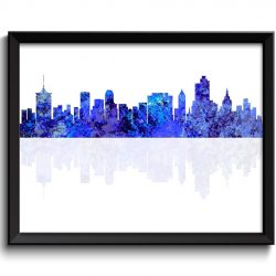 INSTANT DOWNLOAD Tulsa Skyline Oklahoma City Navy Blue Purple Watercolor Cityscape Poster Print Modern Abstract Landscape Art Painting