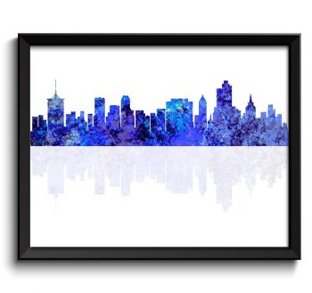 INSTANT DOWNLOAD Tulsa Skyline Oklahoma City Navy Blue Purple Watercolor Cityscape Poster Print Modern Abstract Landscape Art Painting